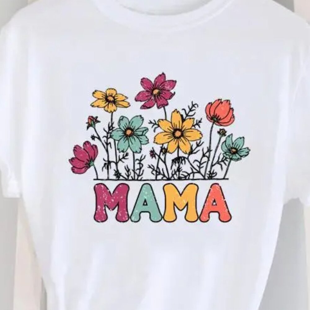 Women MAMA Garden Multicolor Logo Printed Round Neck Short-Sleeved T-Shirt Large